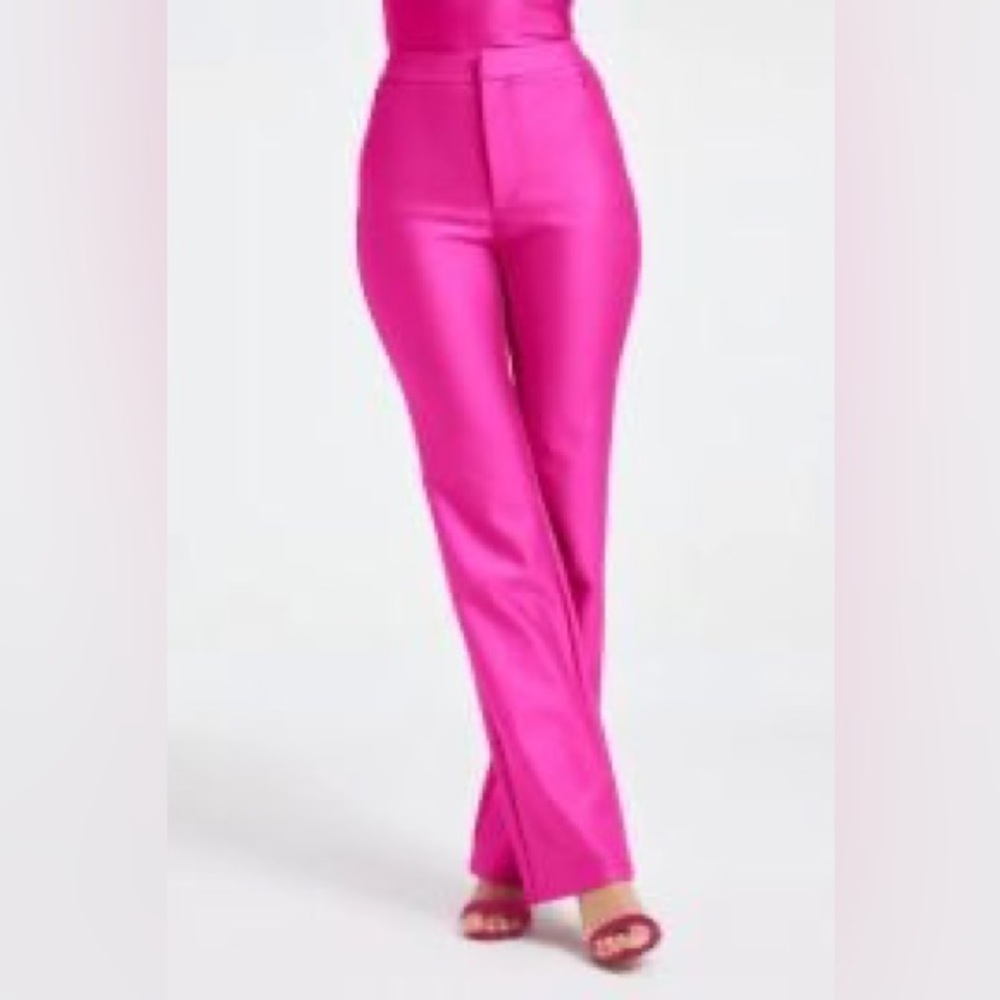 Good American Compression Shine Pink Flare Pants